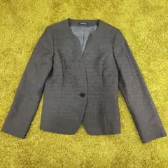 【美品】NewYorker　ピンドット ノーカラージャケット　ウールシルク 9