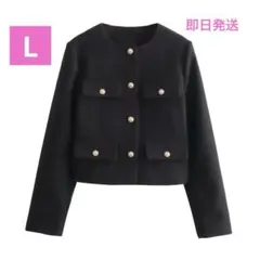 ZARA ノーカラー フラップクロップドジャケット XS 黒 完売品 ZARA ザラ フラップクロップドジャケットノーカラー