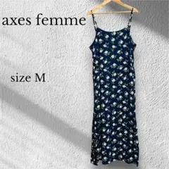 アクシーズファム　キャミソールワンピース【M】ネイビー✕中花柄　肩ストラップ