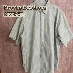 ブルックスブラザーズ 半袖BDシャツ 緑×ストライプ XL 刺繍ロゴ