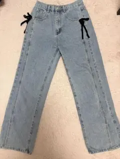 ライトブルーデニム デニム　レディースデニム　リボンデニム