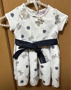 【ベビー服】モナリザ　くまちゃんワンピース　80センチ相当　ホワイトのサムネイル