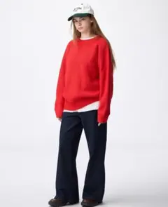 リラックスワイドフレアジーンズNTQ+E　GU　 リジットデニム　XL　ネイビー