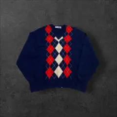 90s BURBERRYS バーバリーズ アーガイル ニット ウール 刺繍ロゴ