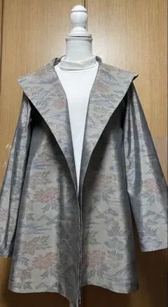 着物リメイク　大島のAラインフード付きジャケット　L〜LLサイズ