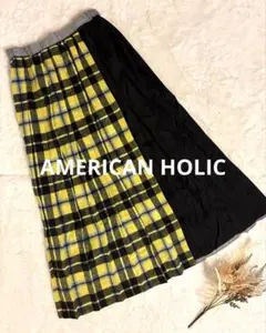 AMERICAN HOLIC チェック切り替スカートイエロー×ブラック ゴム　L