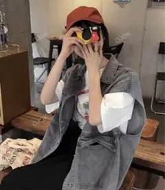 グレー ノースリーブ デニムジャケット