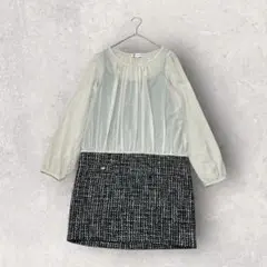 MICHEL KLEIN シフォン ツイード ドッキング 膝丈ワンピース 38