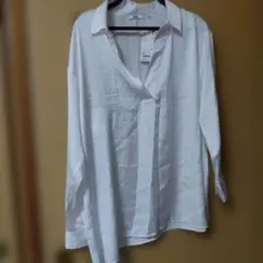 ユニクロ UNIQLO 七分袖リネンスキッパーシャツ ホワイト XXL