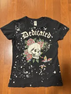 Ed Hardy エドハーディー 半袖Tシャツ ブラック スカル 薔薇 蝶 L