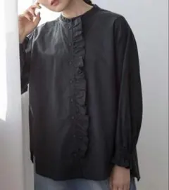 【ゆべし×Samansa Mos2】 フリルブラウス 新品 ブラック