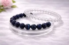 ダークブルータイガーアイ8mm×水晶6mm 2本セット 上品 1点限り