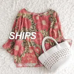 SHIPS　シップス　華やかリバティプリントボリュームスリーブブラウス　レッドのサムネイル