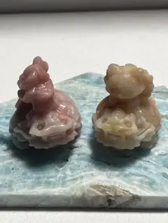 ピンクオパール サンストーン岫玉共生 龍亀 背中に九尾ちゃん2体セット
