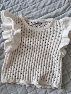 ZARA フリル袖 ホワイトニット Lサイズ