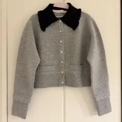 ★SANDRO★サンドロ バイカラー ウール ニット カーディガン グレー S ☆SANDRO☆サンドロ バイカラー ウール ニット カーディガン グレー S