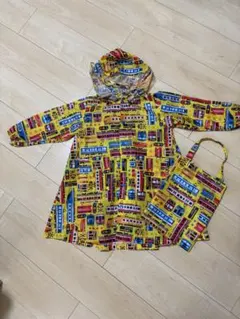 Kids Foret 電車柄 レインコート 収納袋付き