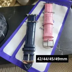 クロコダイル風バンド ネイビー ピンク 42/44/45/49mm本革