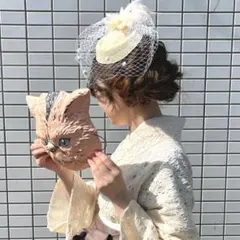 《クリーム》トーク帽カクテルハットヘッドドレス和装髪飾り成人式卒業式結婚式