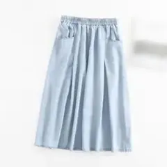 M 水色 スカート キュロット ミドル丈 春 夏 ゆったり 体型カバー 学生