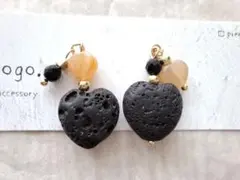 天然石ピアス☆ラバーストーン　オニキス他　イヤリング　ハンドメイド