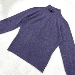 カシミヤ100%　 ハイネック ニットセーター パープル　長袖　日本製