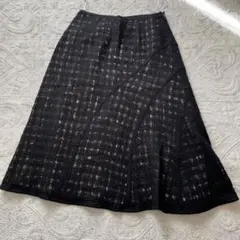 黒 チェック柄 フレアスカート 裏地付き