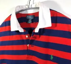 ポロラルフローレン　 ポロシャツ　M相当　ラガーシャツ調　グリーンポニー刺繍