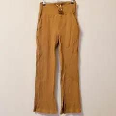 マタニティパンツ リブ　フレアパンツ ワイドパンツ 産前産後　M マスタード