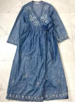 FREAK'S STORE デニムブルー 刺繍入り ロングワンピース