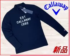 【【新品】キャロウェイゴルフシャツポリエステルピケ長袖モックネック紺S7号