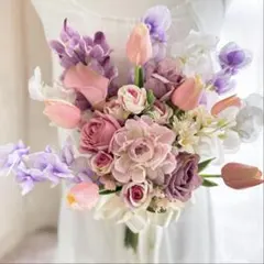 ウェディングブーケ 造花 ピンク ブートニア