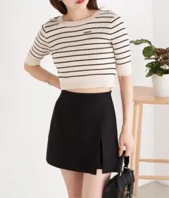 CHICO グログラン リボンニットトップス ボーダー