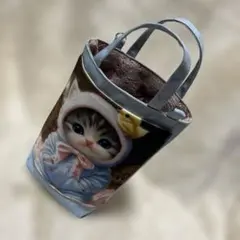 帆布使いミニショルダー.リバーシブル=猫ポケット