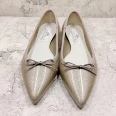 【美品】TEMPERATE レインシューズ ピンクゴールド ラメ フラット 37