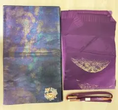 紫色の花柄帯と帯締めセット