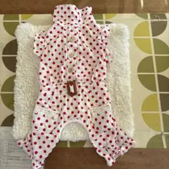 犬服 ドット柄 カバーオール ハートボタン レース