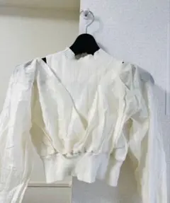 マーキュリーデュオ　異素材ドッキング　オフショルニット　ホワイト