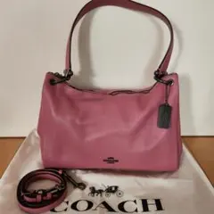 【美品】COACH ピンクレザーショルダーバッグ