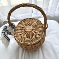 【未使用】かごバッグ バケツ型 蓋付き ラタン バスケット 浴衣
