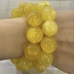 希少フェザー入りイエローフローライト7A ブレスレット 19〜20mm 16cm