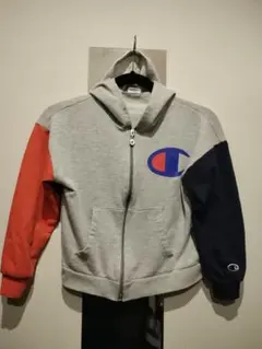 Champion フルジップパーカー 140サイズ グレー/オレンジ/ネイビー