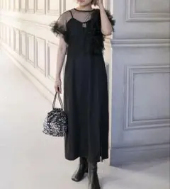 forksy. オケージョン　チュールフリルトップスセットサテンキャミワンピース