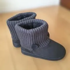 ダークグレー ムートンブーツ リブニットカフ付き