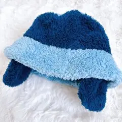 キッズ帽子 秋冬 無地 ボアバケットハット 耳あて付き ブルー 52cm