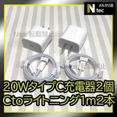 1mケーブル＆20ＷＰＤ急速充電器(計4点)タイプC ライトニングケーブル[25