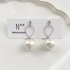 405 大粒 コットンパール シルバー ハンドメイドピアス イヤリング