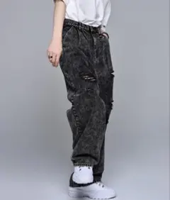 【美品】ADRER ヴィンテージ ダメージ ワイドデニム ブラック Mサイズ