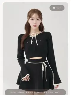 ダーリッチ　ウエストオープンリボンデザインニットミニワンピース