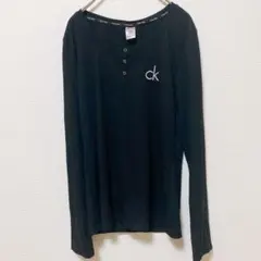 カルバン・クライン ヘンリーネック 長袖カットソー 黒 M ロンT ck